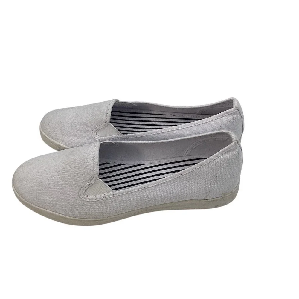Comfortview Womens Slip-On Sneakers White Canvas Twin‎ Gore Casual Shoes